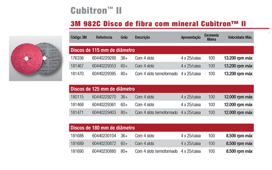 3M 982C Disco de fibra com mineral Cubitron™ II