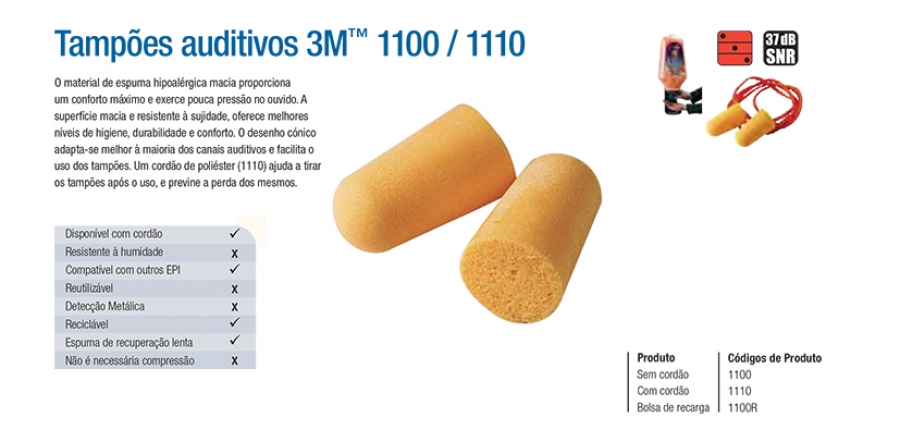 Tampões auditivos 3M™ 1100 - 1110