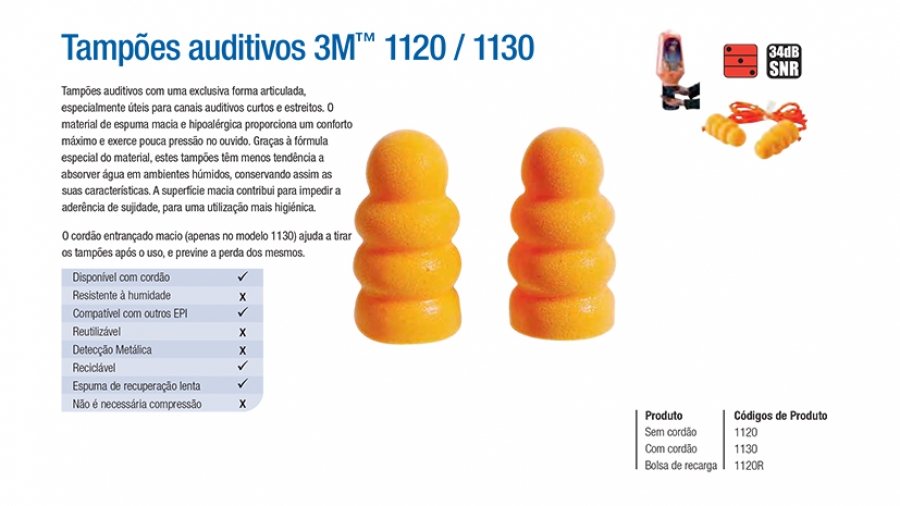 Tampões auditivos 3M™ 1120 - 1130