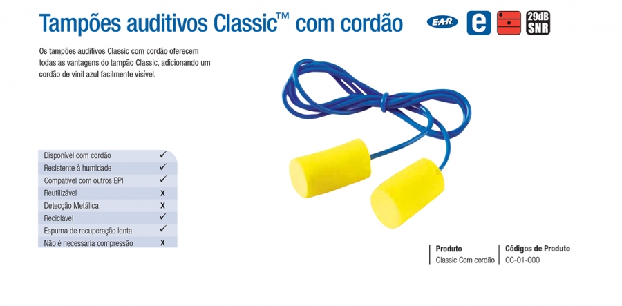 Tampões auditivos Classic com cordão